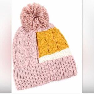 COLOR BLOCK MAUVE FLEECE LINED BEANIE HAT-NEW
